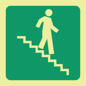 E9 – SABS Photoluminescent stairs down right safety sign