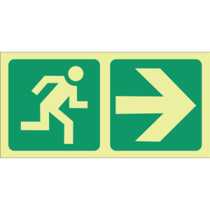 E1 – SABS Photoluminescent running man, arrow right safety sign