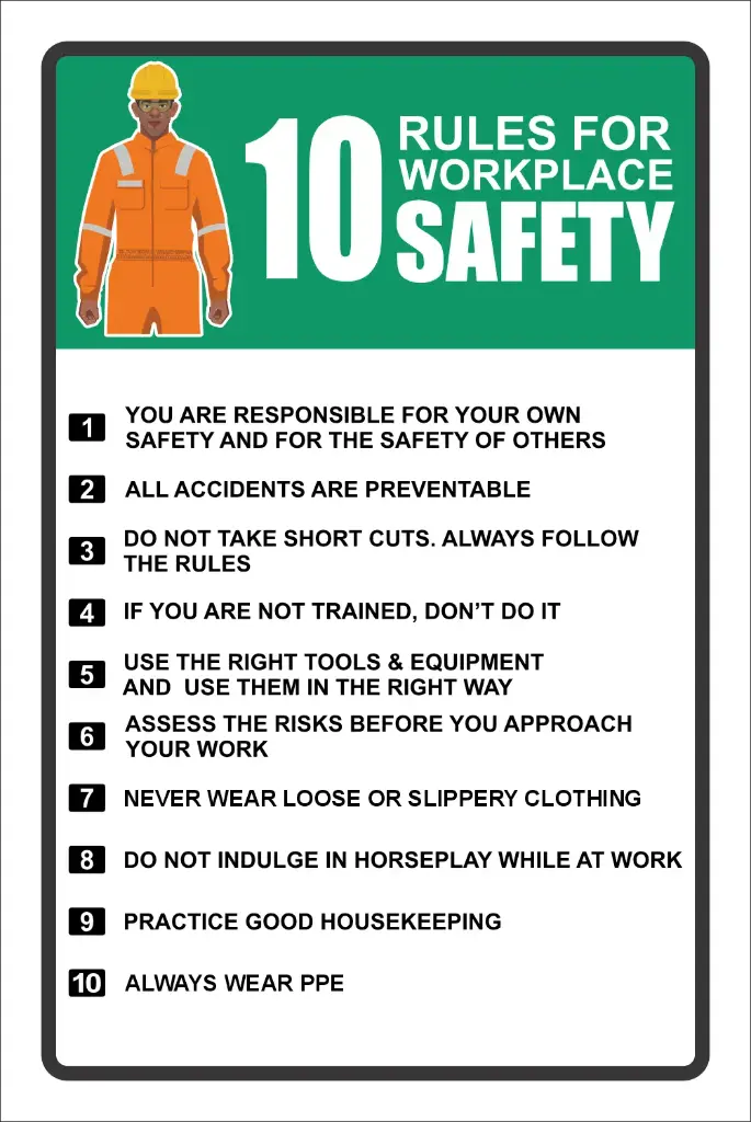 WF47 – 10 Rules Of Workplace Safety Sign