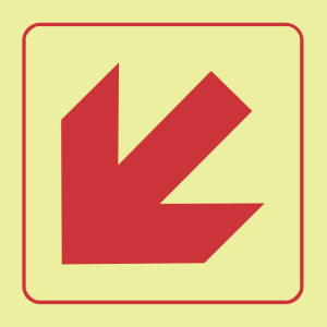F52 – SABS Diagonal arrow down left photoluminescent safety sign