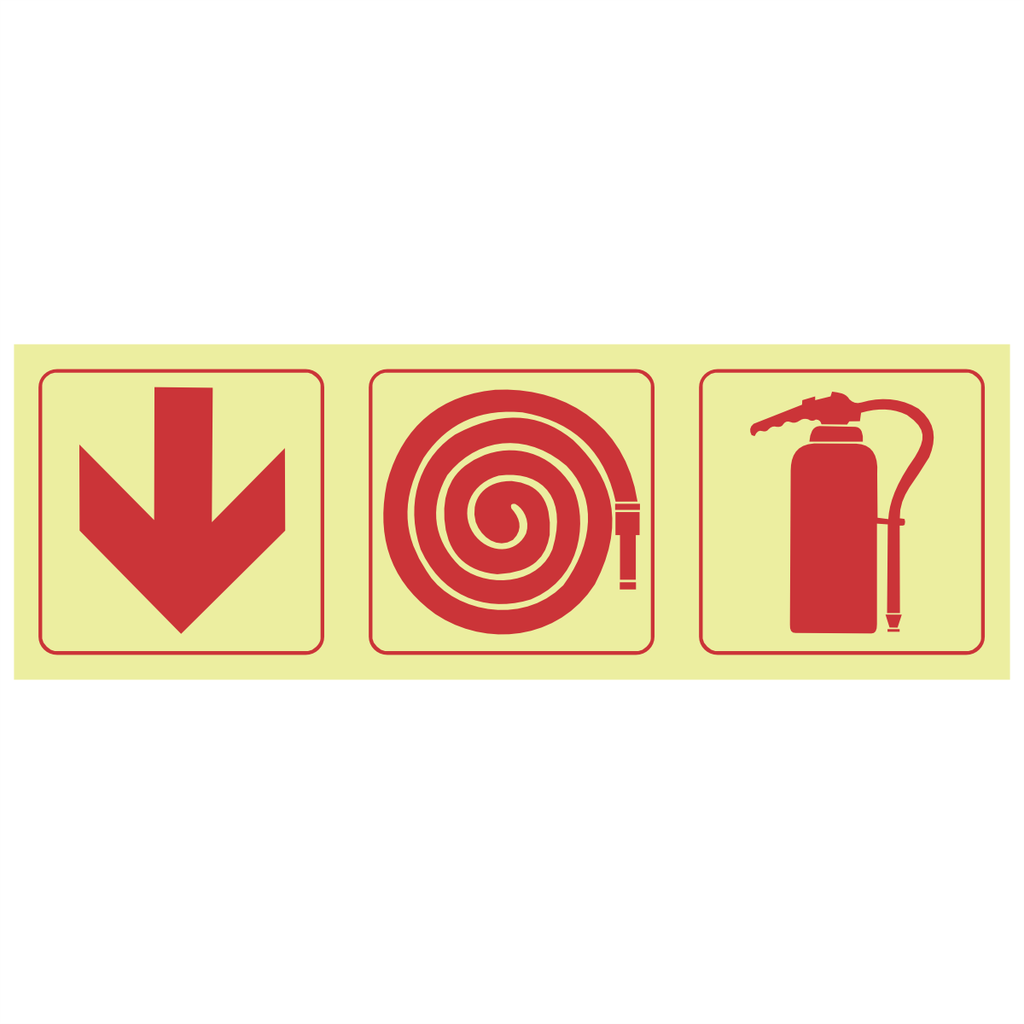 F4 – SABS Arrow Down, Fire Hose Reel, Fire Extinguisher Photoluminescent Sign