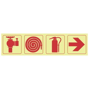 F3 – SABS Fire hydrant, fire hose reel, fire extinguisher, arrow right photoluminescent safety sign