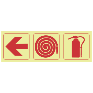F5 – SABS Arrow left, fire hose reel, fire extinguisher photoluminescent safety sign