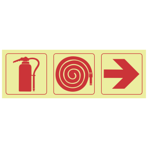 F6 – SABS Fire extinguisher, fire hose reel, arrow right photoluminescent safety sign