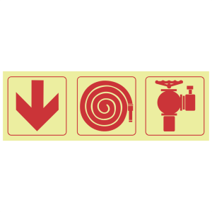 F7 – SABS Arrow down, fire hose reel, fire hydrant photoluminescent safety sign