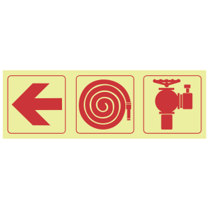 F8 – SABS Arrow left, fire hose reel, fire hydrant photoluminescent safety sign