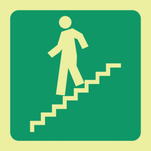 E9A – SABS Photoluminescent stairs down left safety sign